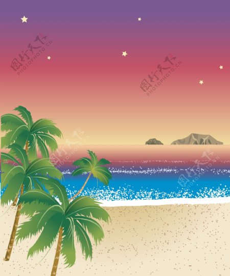椰子树海滩沙滩山海大海星星夜空图片