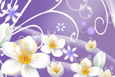 紫色梦幻花朵背景墙花卉素材