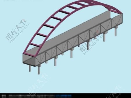 方形城市桥梁天桥3D小品建筑模型