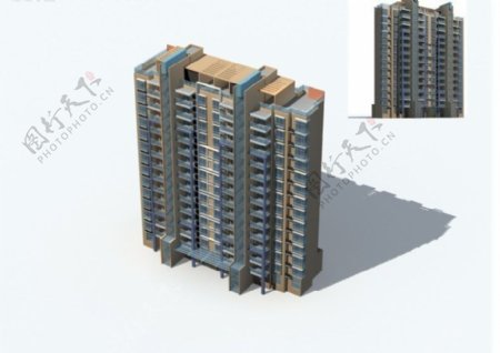 高层天台板式住宅楼建筑3D模型