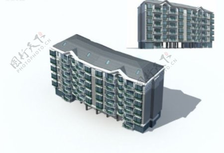 现代多层单体住宅楼3D模型设计