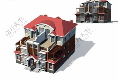 欧式阶梯三层别墅3D模型