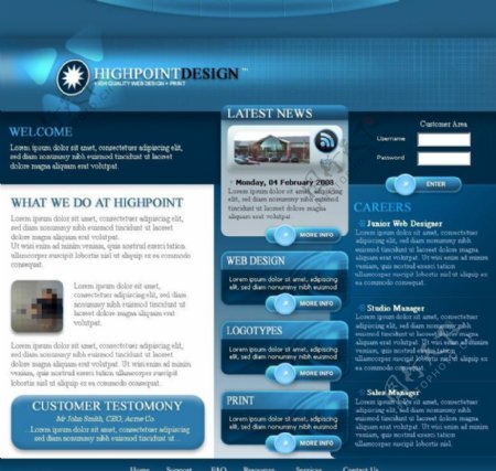 蓝色科技网页模板PSD分层无网页源码图片