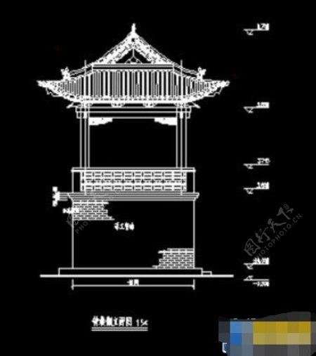 古建筑寺庙钟鼓楼样式cad设计图纸