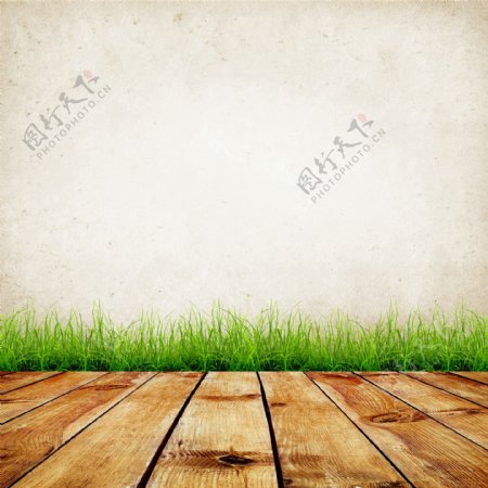 木地板青草墙壁背景