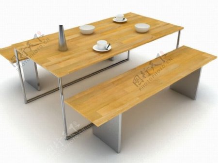 简约木制餐桌椅模型