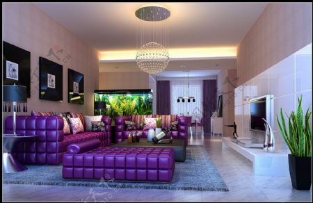 紫罗兰皮质沙发组合大吊灯