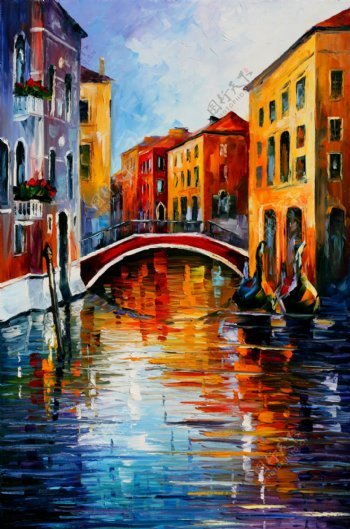 油画威尼斯运河图片