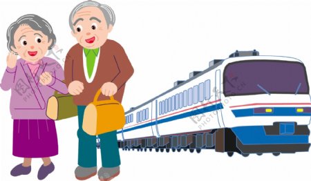 老年人出门坐火车矢量素材