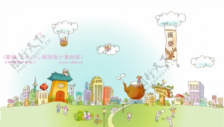 商务风景HanMaker韩国设计素材库卡通商务创意卡通房子树木