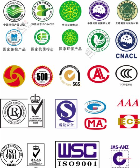 各类商标标志各行各业认证标示ISOSGSAAA3A国家免检国家环保3CCCC质量安全