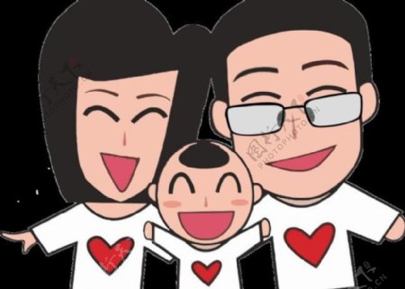 幸福开心一家人团圆卡通漫画素材图片