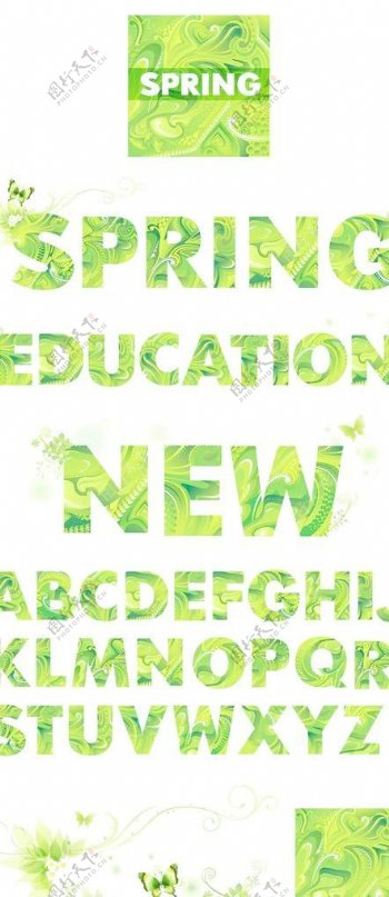 绿色的春天字母表的字母矢量矢量素材