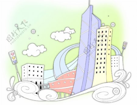 城市花纹彩绘装饰修饰矢量素材矢量图片HanMaker韩国设计素材库