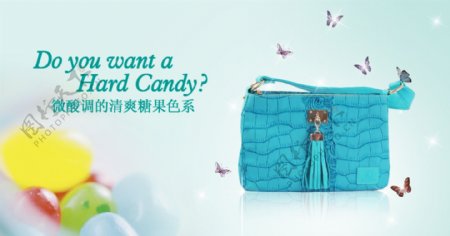 蓝色糖果女包网页广告图片