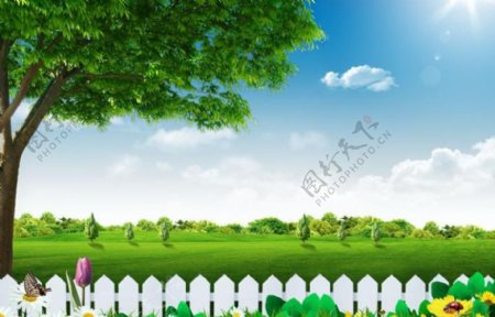 绿化护栏草地风景高清PSD分层素材