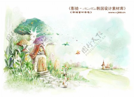 HanMaker韩国设计素材库背景底纹花纹风景叶子边框水彩淡彩