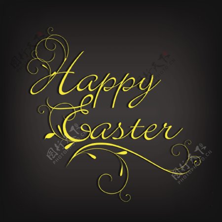 复活节快乐的背景或卡上的灰色背景的金色文字
