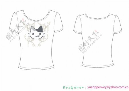 tshirtt恤印花可爱服装卡通猫图片