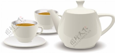 精致白瓷茶具矢量素材