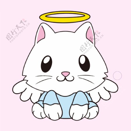 印花矢量图T恤图案卡通动物猫天使免费素材