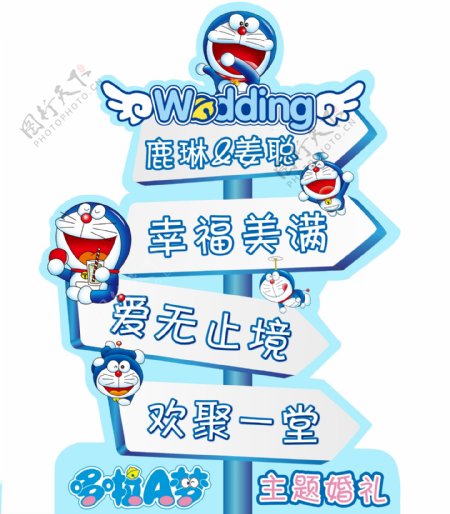 哆啦A梦主题婚礼指示牌