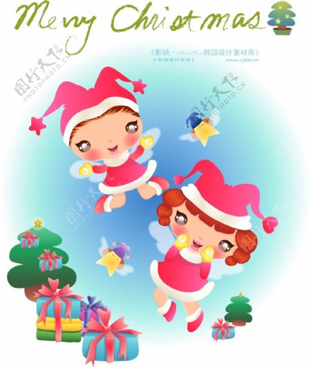 圣诞女孩节日儿童游玩韩国花纹时尚花纹底纹矢量素材矢量图片HanMaker韩国设计素材库