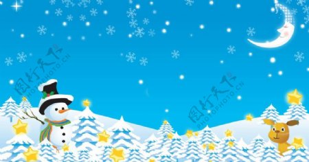 卡通冬天雪人月亮星星圣诞相册模板图片