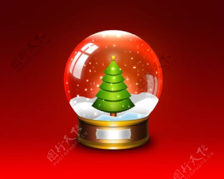 红色圣诞水晶球PSD素材