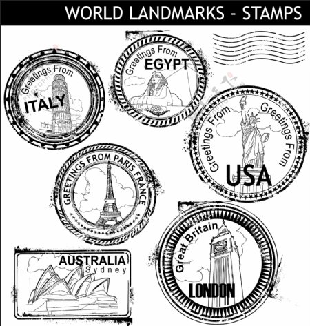 世界名胜邮戳印章边框图片