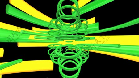 绿色和黄色圆圈旋转梁的半圆形运动背景视频免费下载
