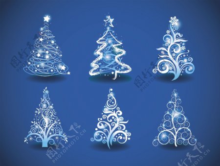 蓝色光的圣诞树矢量设计01