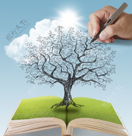 树被画在打开的书
