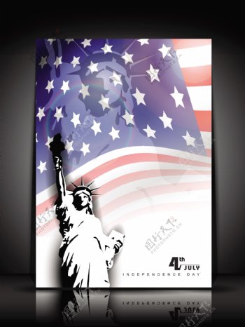 第四七月美国独立日和其他事件在美国国旗上自由女神像的背景矢量插图