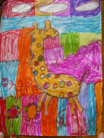 儿童蜡笔画长颈鹿图片