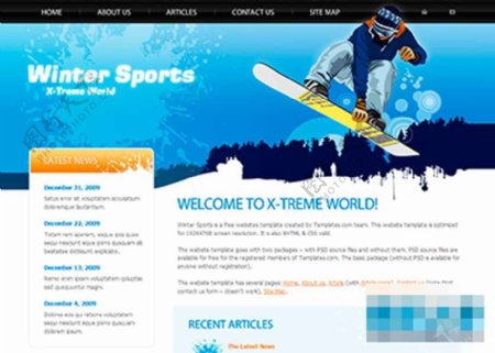 蓝色滑雪极限运动企业网站模板