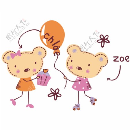 印花矢量图女童动物小熊气球免费素材