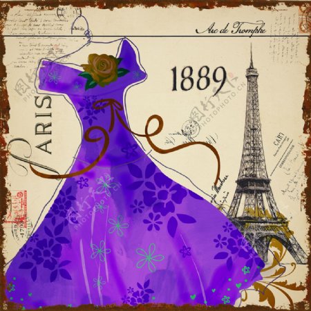 紫色裙子装饰挂画素材