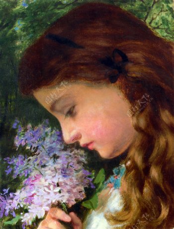 女孩与紫丁香图片