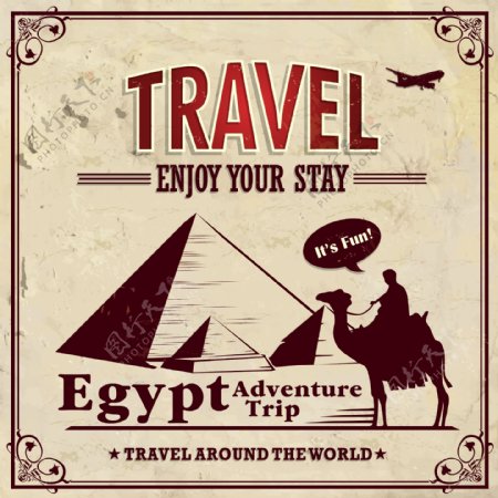老式的埃及旅游海报矢量素材