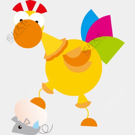 印花矢量图卡通动物小鸡色彩橘黄色免费素材