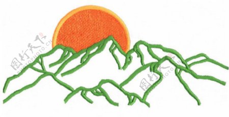 绣花色彩橙色绿色山免费素材