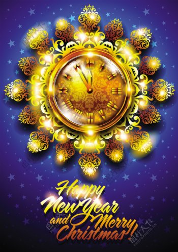 新年时钟花纹节日背景图片