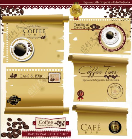 卷纸咖啡背景咖啡邮票邮戳图片