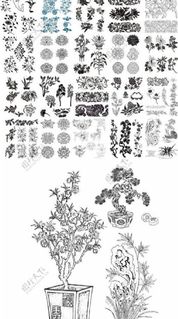 49种不同的CDR矢量模式吉祥图案传统模式传统的纹理中国风载体守道盆景经典莲花松