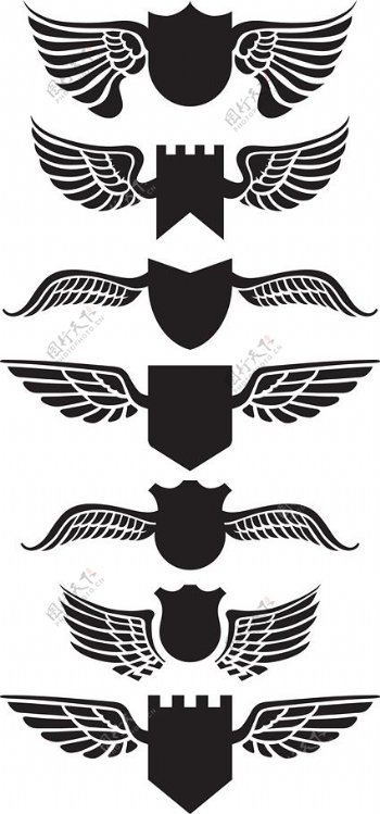 几款盾牌翅膀矢量图