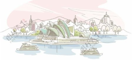 手绘悉尼海滨城市景观图片