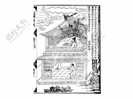 中国风水墨古人物生活线稿插画百趣素材