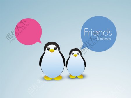 快乐友谊日背景的绿色背景可爱的小企鹅