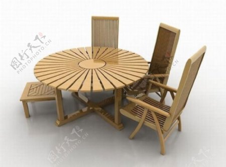 休闲木制餐桌椅3D模型